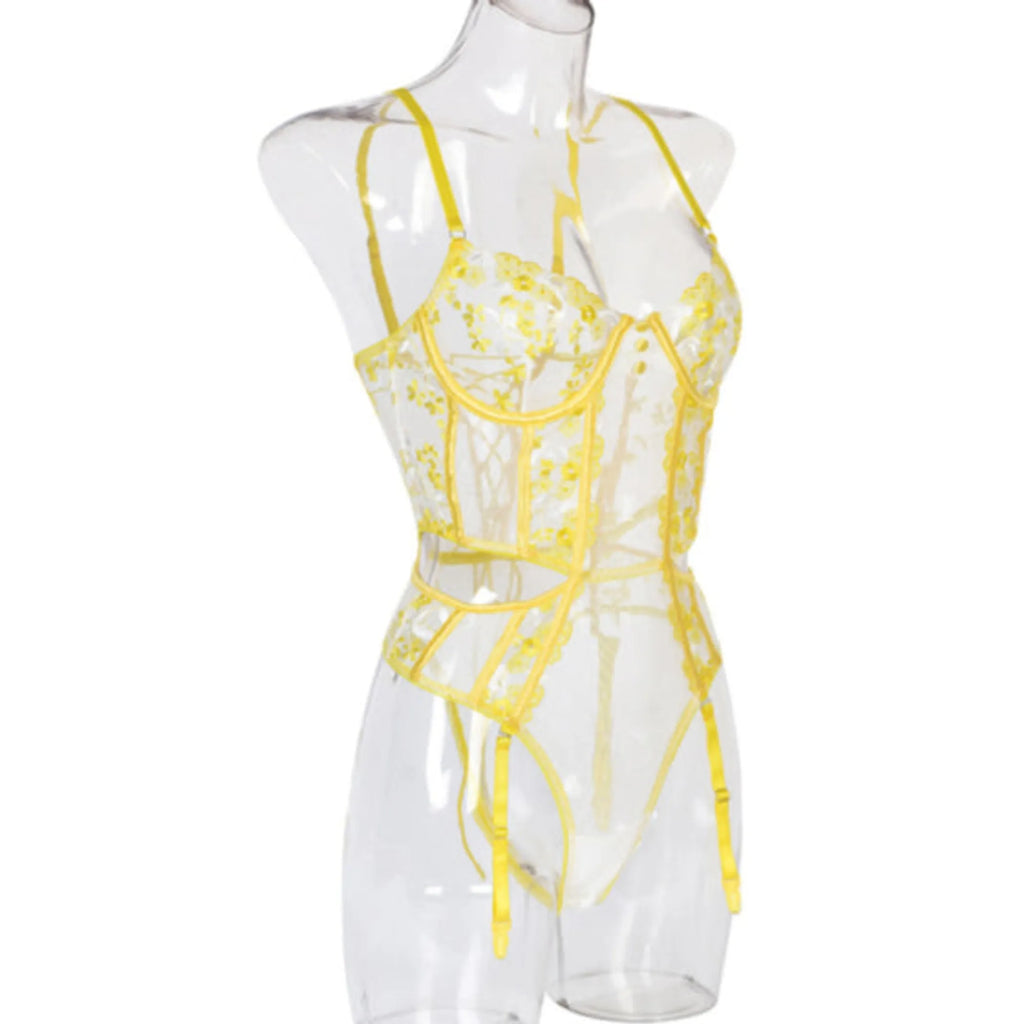 Lovely Embroidery Bodysuit Lingerie Set