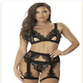 La Belle Fantastique Satin And Eyelash Lace With Garter Belt And G-String (3 Piece Set)